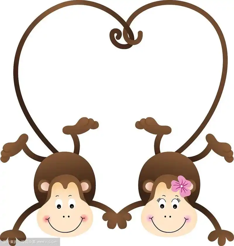 两只猴子的尾巴呈心形