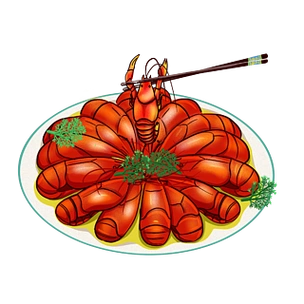 卡通可爱手绘小龙虾装盘美食龙虾节插画