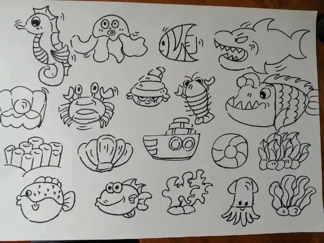 简笔画 #学前教育 #海洋生物简笔画海洋生物简笔画海洋世界