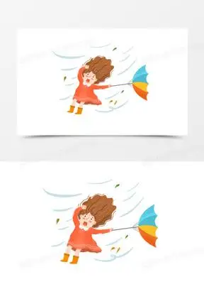 卡通手绘被风吹的女孩素材