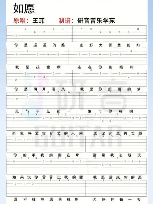 简单吉他指弹谱分享庐州月如愿