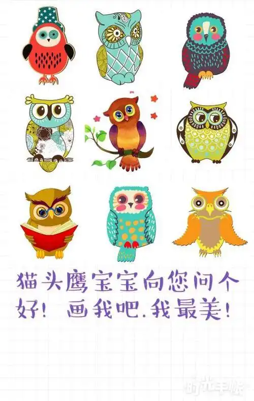 有颜色的简笔画猫头鹰