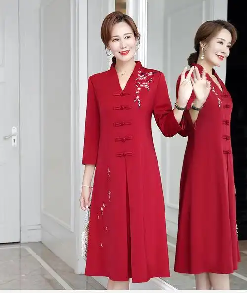 50岁左右的高档女春秋装春秋女喜婆婆妈妈装宽松显瘦长款结婚婚宴礼服