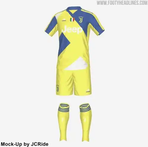 尤文2021-22赛季第三球衣谍照:采用柠檬黄 蓝色撞色搭配
