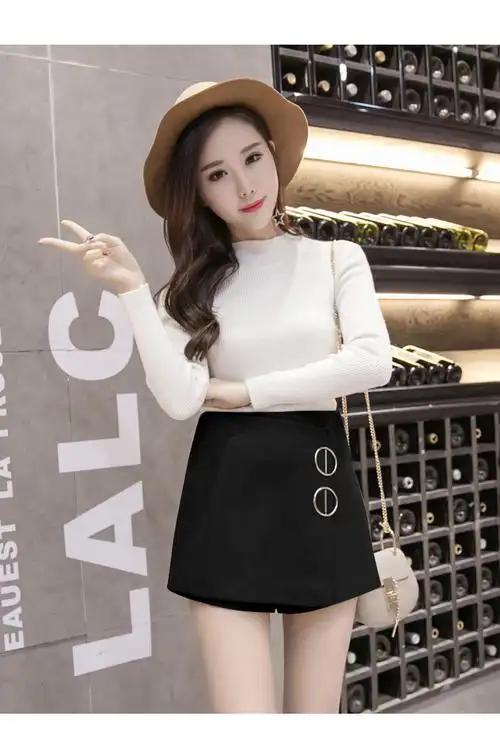 实拍2016秋冬新款毛呢半身裙纯色加厚裙子高腰短裙6006