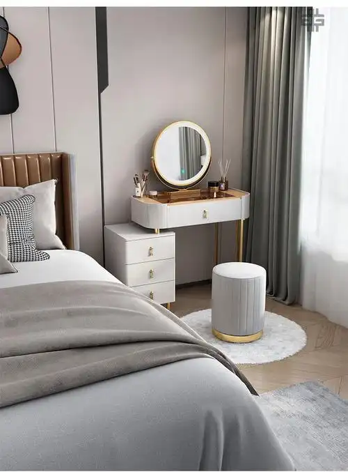 班奇盾网红化妆桌轻奢梳妆台现代简约岩板玻璃化妆台卧室小户型收柜纳