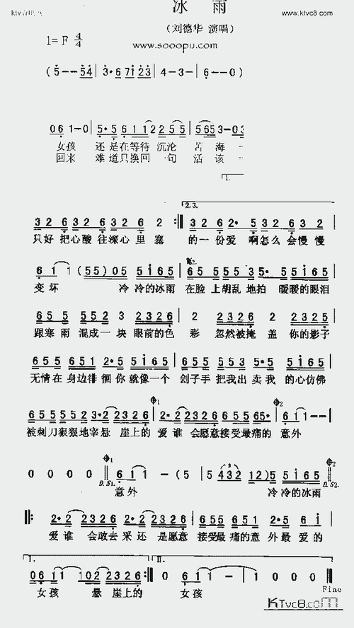 冰雨_歌谱简谱_哆来咪123曲谱网