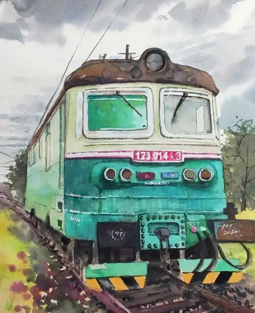 y  ·原创纯手绘·绿皮火车