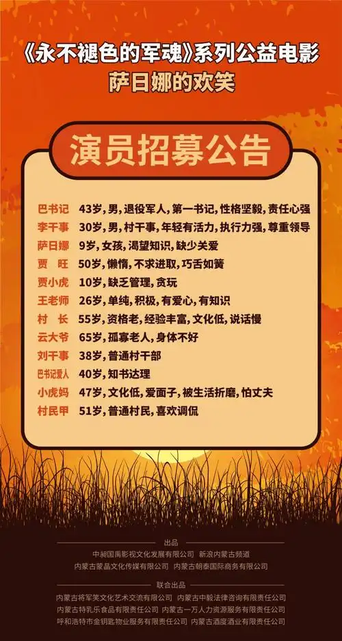 即日起!《永不褪色的军魂》系列公益电影开始招募演员