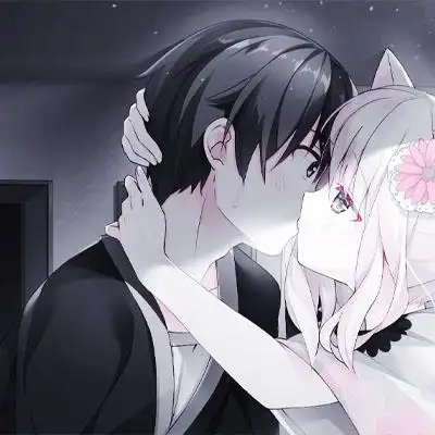 2020最新动漫接吻情头一人一半,动漫情头一男一女分开甜蜜款