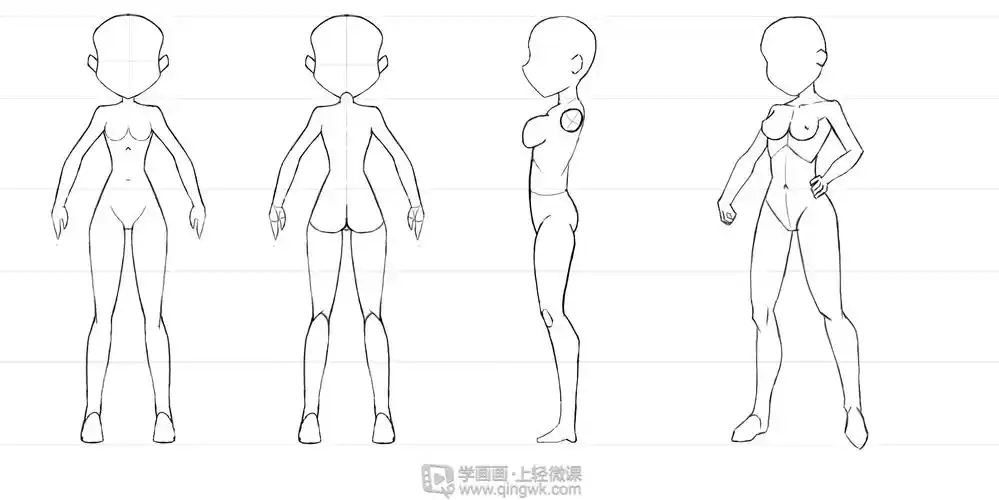 b                  5头身女性女性q版人体三视图