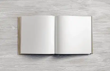 打开的空白小册子在绿色背景上的空白白色打开小册子模拟打开空白书