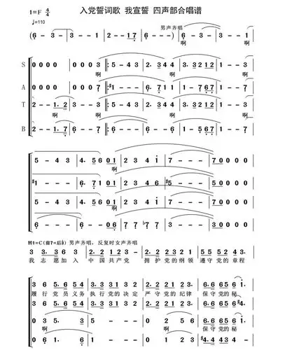 霍勇 总政歌舞团合唱队 - 我宣誓 钢琴四旋律伴奏 入党誓词歌合唱简谱