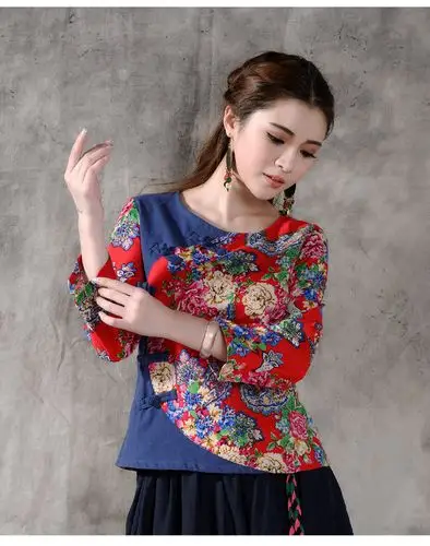 8020#2015新款民族风女装棉麻改良汉服复古盘扣修身显瘦衬衣上衣