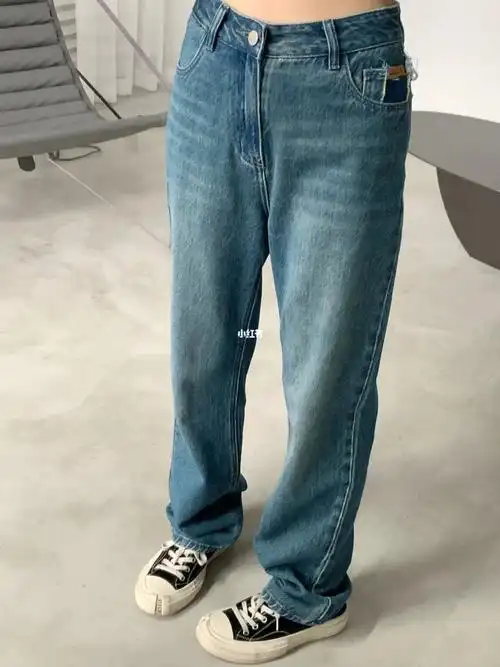 复古蓝阔腿牛仔裤7515裤型真的超显瘦