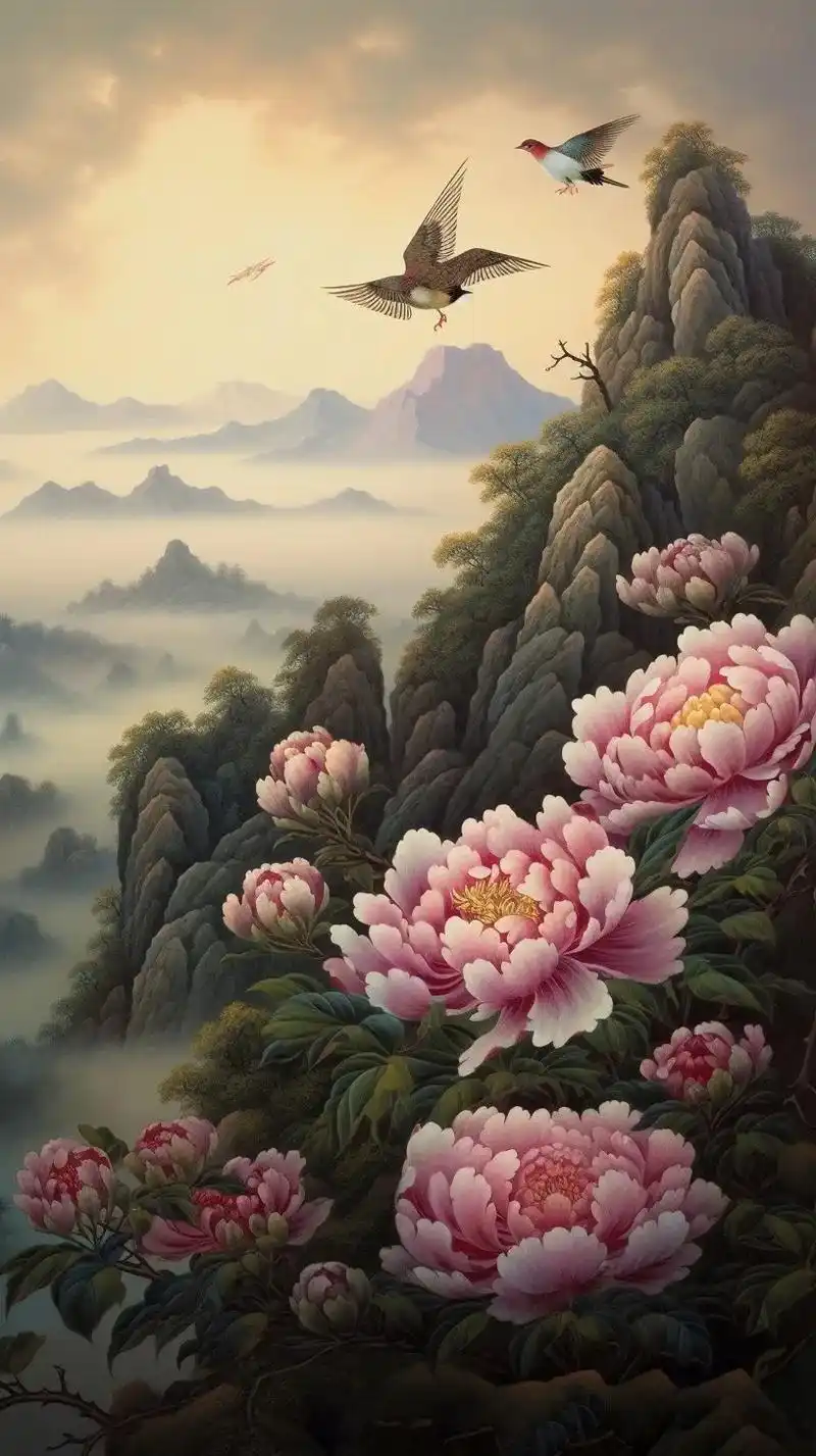 旺财旺人山水画.#国色天香牡丹花 #图文伙伴计划 #抖音图文 - 抖音