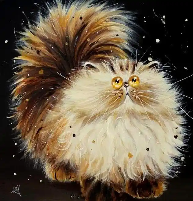 绘画素材|水粉画可爱的小猫咪,一起表现出它毛茸茸的毛发吧!