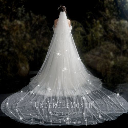 月下相恋 新娘结婚主婚纱头纱闪闪星空婚纱头饰超仙长拖尾大头纱