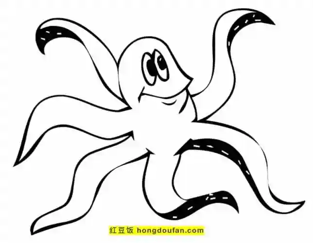 11张一点也不恐怖的可爱的卡通章鱼儿童涂色简笔画-红豆饭小学生简笔