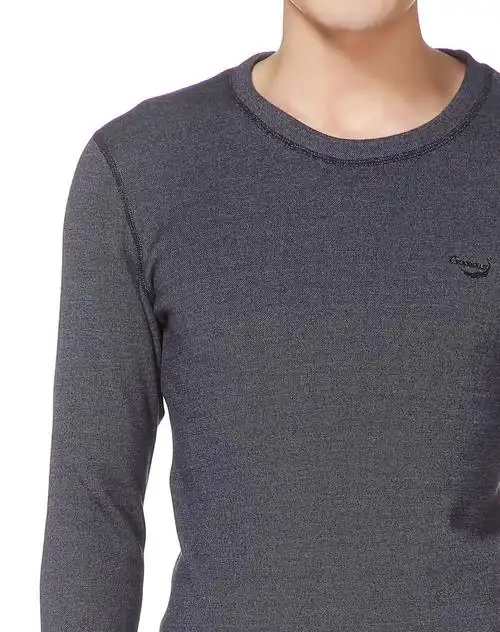 男款深灰蓝色圆领舒适长袖内衣套装