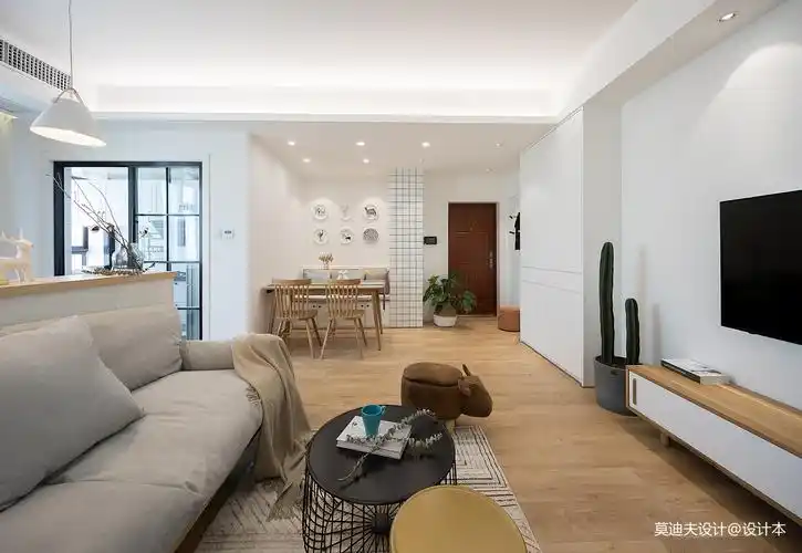 热门107平米三居客厅北欧装修效果图片大全客厅窗帘北欧极简客厅设计