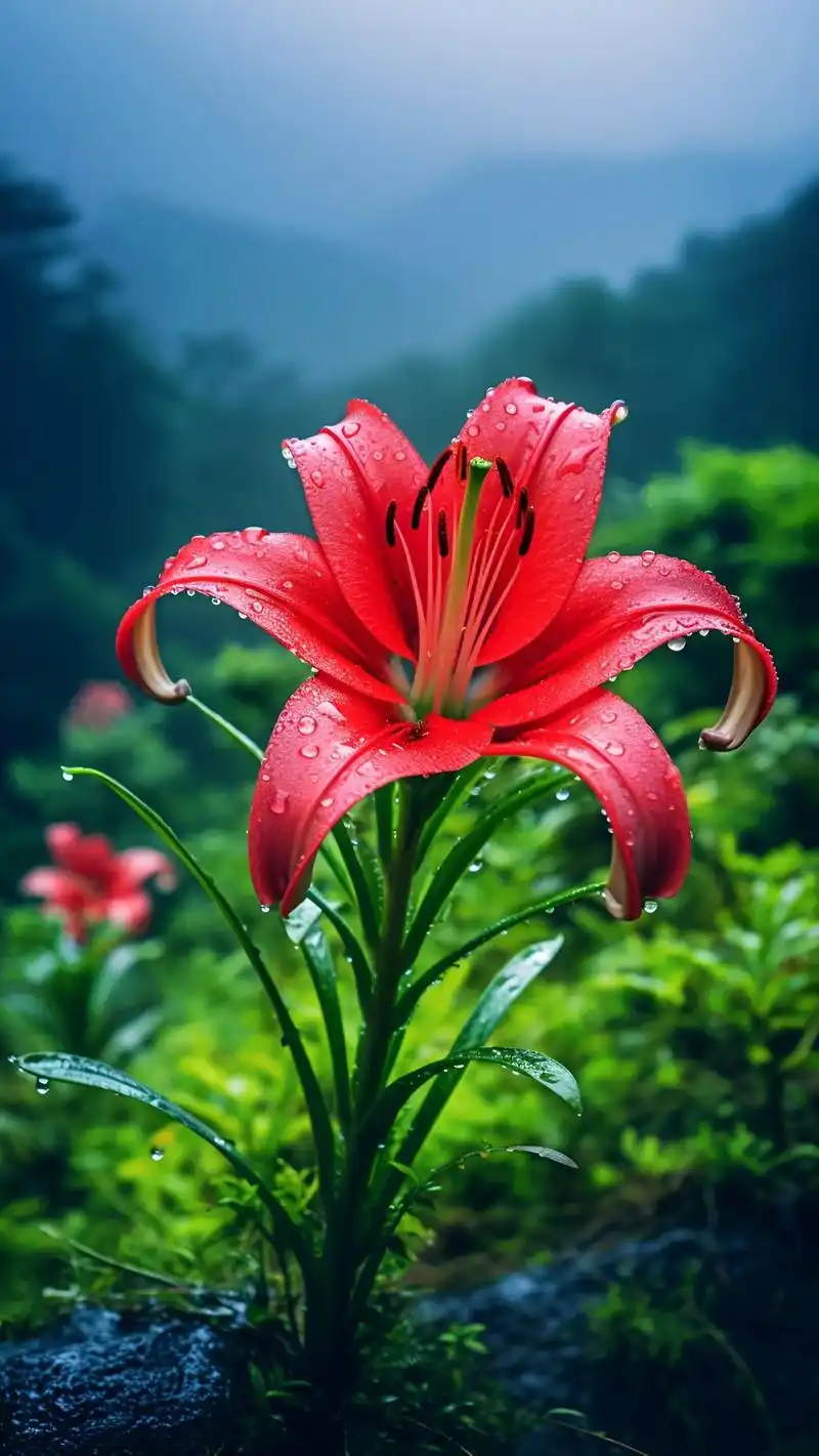 红色百合花象征着热情,爱情和美丽.