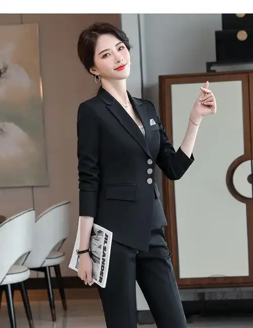 晨芙职业装女装套装商务小西装外套女气质干练总裁白领正装不规则斜扣