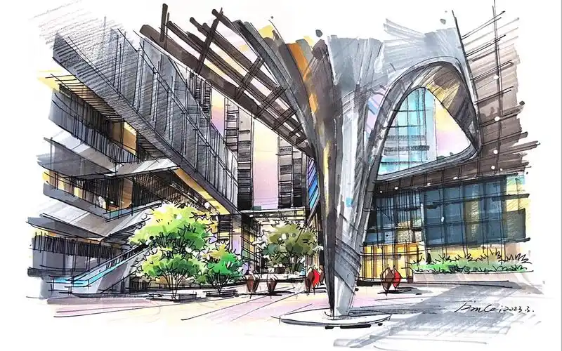 商业步行街空间手绘表现