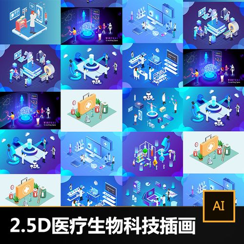 5d立体插画医疗医院医生生物科技网页手机海报设计素材模板s293