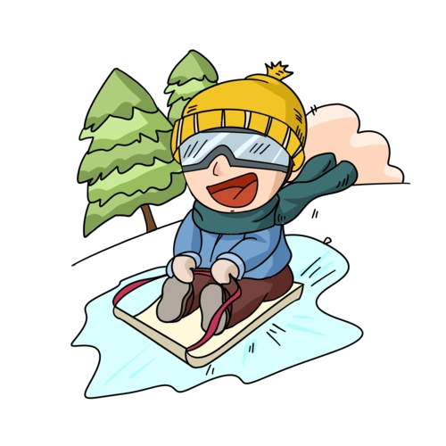 滑雪卡通手绘冬季刺激滑雪插画
