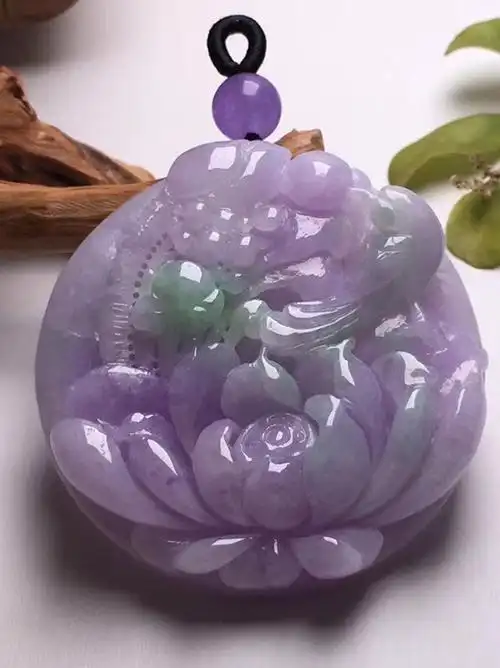 源头翡翠 翡翠春彩花开富贵吊坠缅甸天然翡翠玉石挂件珠宝首饰项链