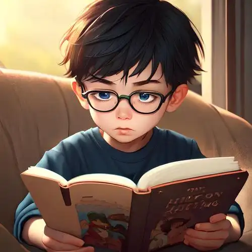 卡通读书的小男孩头像