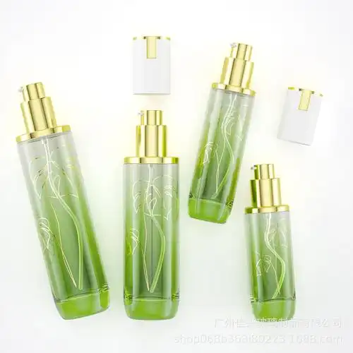 国风小清新竹绿色瓶套装玻璃瓶避光包装化妆品120ml水乳霜 分装瓶