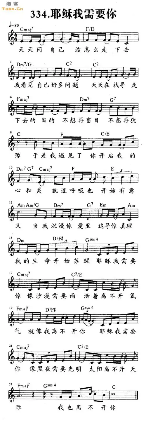 《耶稣我需要你 》吉他谱