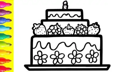 儿童亲子简笔画:一起给好看的蛋糕涂上颜色吧!
