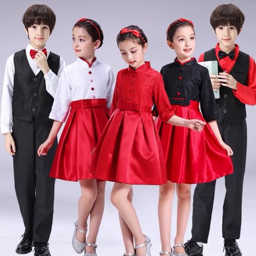 儿童合唱服小学生大合唱团演出服装长袖男童女童主持人朗诵服装