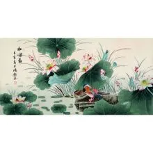 名家金鸿钧国画荷花四尺横幅工笔花鸟字画纯手绘名人书画作品收藏纯
