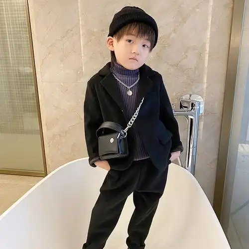 三岁男宝宝西装套装冬休闲男童毛呢小西服帅气加厚英伦小童礼服四