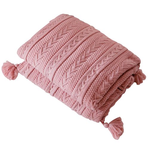 北欧针织毛毯加绒加厚珊瑚绒双层办公室午睡盖毯毛线编织流苏毯子