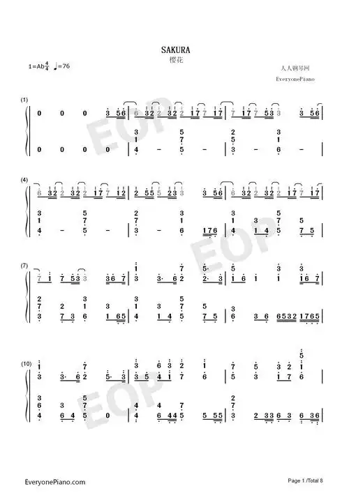 sakura-生物股长双手简谱预览1