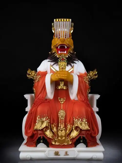 神像四汉白玉彩绘摆件东海龙王石雕家用海龙王像龙王爷供奉