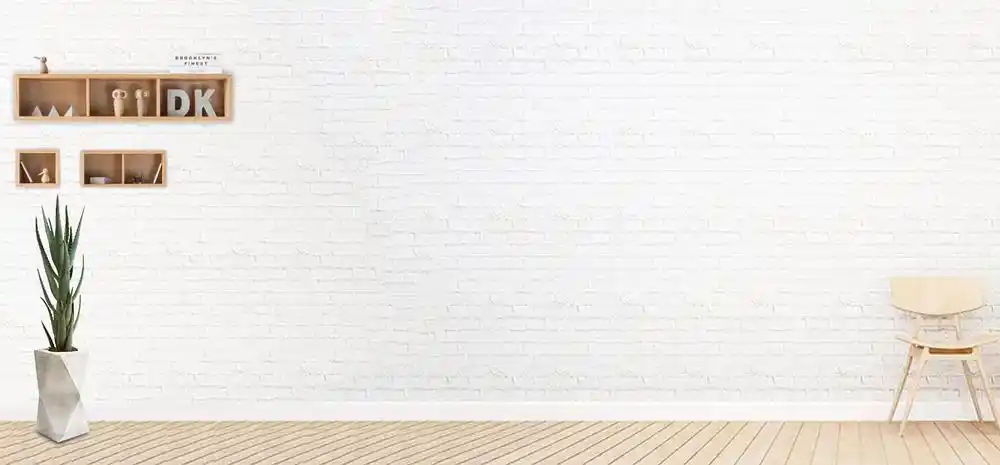 白色简约ins风砖墙餐厅桌椅海报背景