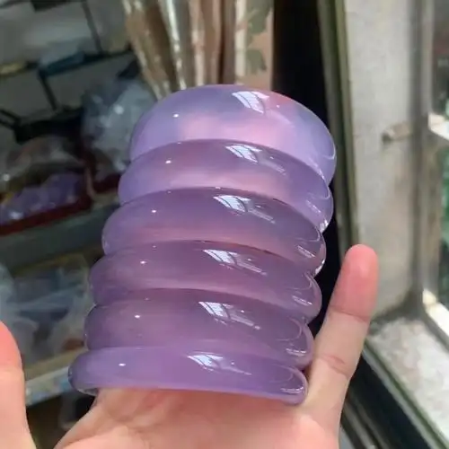 厂家供应天然玛瑙玉髓帝王紫手镯女天然圆条玉石镯子直播货源