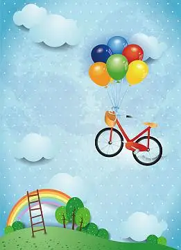 矢量卡通立体儿童插画蓝天绿草地背景aijpg卡通风景插画折纸海报背景