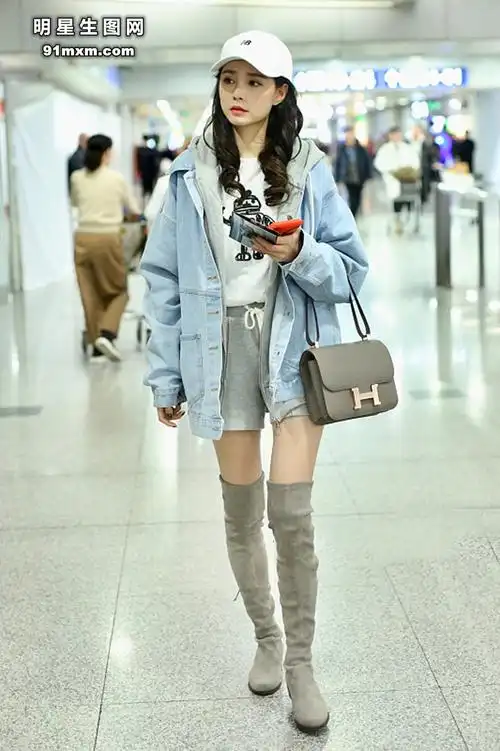 沈梦辰长筒靴机场实拍生图