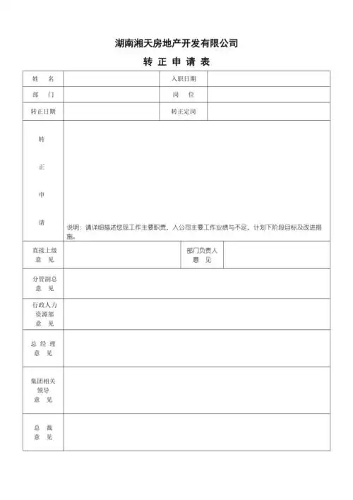 员工转正申请表格