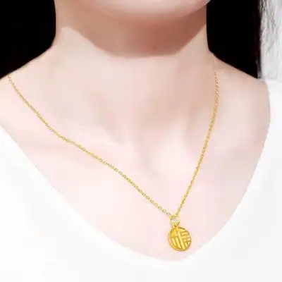 24k纯金吊坠黄金双面福牌挂坠硬金细款链子999足金实心坠子送项链