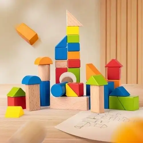 6岁hape德国儿童玩具40粒彩虹榉木拼搭积木玩具启蒙玩具1