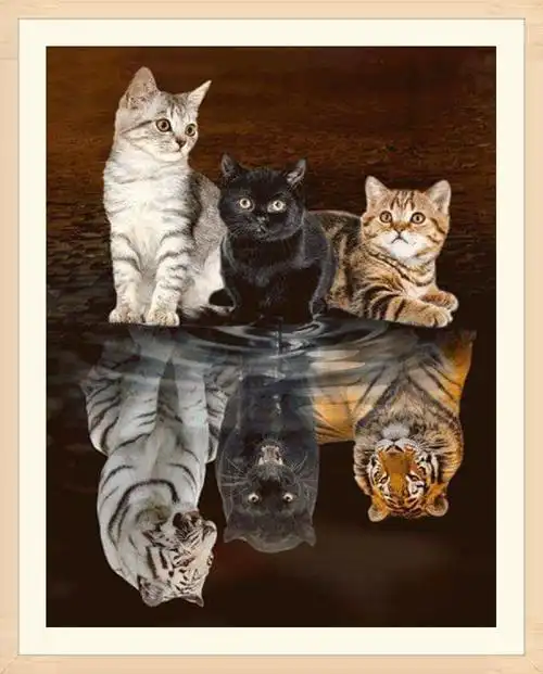 diy钻石画5d动物系列满钻十字绣虎猫倒影外贸跨境供应厂商