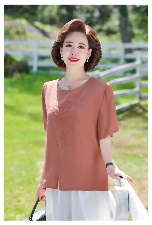 俞兆林高端品牌妈妈夏装半袖雪纺上衣服中年女装50岁60夏天中老年阔腿